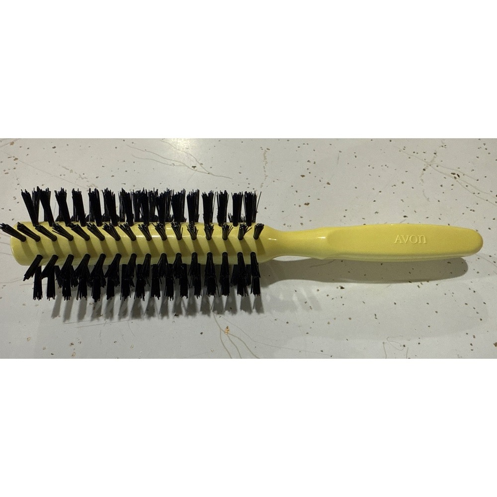 Vintage 1970's Avon Yellow Full Round Brush 8"‎ Black Bristle